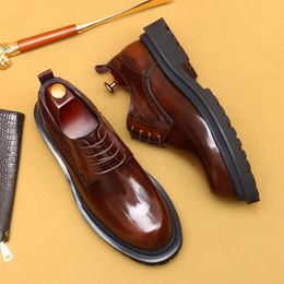 Retro Mens Patent Dress 4.6cm Heels Handmade Genuine Leather Fashion Wedding Social Work Oxfords Shoes Man