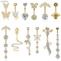 Navel Bell Button Rings Mixed-style Gold Color Animal Series Belly Button Ring 14G Bee Snake Butterfly Dangled Navel Piercing Nombril Belly Ring Jewelry YQ240125