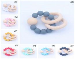 Baby Teether Rings Food Grade Beech Wood Teething Ring Soothers Chew Toys Shower Play Chew Round Wooden Bead Newborn Silicone teet4527545