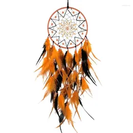Storage Bags Feather Dream Catcher Wall Decor Handmade For Adult Nursery Art Ornament Craft With Orange Pearls Room