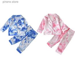Clothing Sets 2020 New Fashion 1-7Years 2Pcs Kids Boy Girl Pajama Set Tie-Dyed Lapel Long-Sleeves Top with Button Open + Elastic Loose Pants