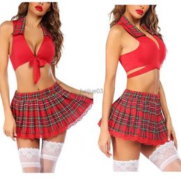 Sexy Set Sexy Lingerie for Women Erotic Porno Cosplay Schoolgirl Uniform Costumes Role Playing Sex Uniform LatticeTie + Mini Skirt SetL2401