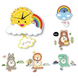 Wall Clocks Child's Room Pendulum Clock Cute Animal Boy Girl Bedroom Decoration Wall Clock Nursery Decor Cartoon Clock Kids Gift