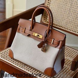 Platinum Bag Designer Handbags Wax Thread Sewn Canvas Swift Calf Leather Bk30cm Middle Ancient Casual Portable Women's