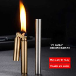 Lighters Kerosene Lighter Smoking Cool Copper Metal Torch Windproof Cigar Box Portable Mini Grinding Wheel Light Mens Gift S24513