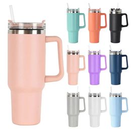 40 oz drum handle stainless steel insulated straw coffee cup hot vacuum cup hot beverage hot water bottle water Termo 240125