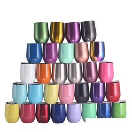 Tumblers 12Oz Wine Tumbler Double Wall Egg Shape Cups Stainless Steel With Lid Insated Glasses Wedding Favors Drop Delivery Home Gar Dh7He