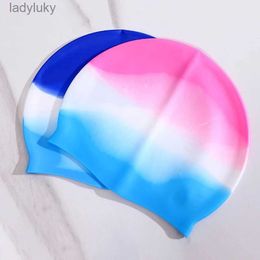 Swimming caps Silicone Adult Waterproof Swimming Cap Gradient Colour Dry Hair Swim Cap for Men Women Protect Ears Swim Hat Swimming AccessoriesL240125