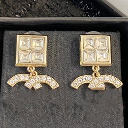 Designer Luxury Brass Earrings Famous French Brand Classic Double Letter Pendant Inlaid Square Diamonds Women Charm Jewellery Girl Fashionable Exquisite Gifts