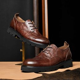 2023 New Italian Mens Dress Genuine Leather Designer Outdoor Round Toe Retro Green Wedding Social Oxfords Shoes Man