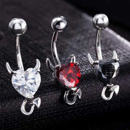 Navel Bell Button Rings Goth Style Surgical Steel Heart Navel Belly Button Rings Devil Shape Red CZ Belly Piercing Jewelry Dangle Earring Piercing Gifts YQ240125
