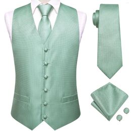 Men's Vests Hi-Tie Mens Silk Tie Set Paisley Jacquard Jacket Necktie Hanky Cufflinks Wedding Party Green Beige Champagne Waistcoat