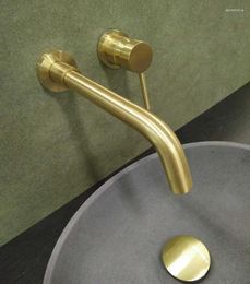 Bathroom Sink Faucets Vidric Brushed Gold Dark Into The Wall Basin Faucet Full Copper And Cold Split Rose