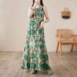 Casual Dresses Arrival 2024 Summer Art Bohemian Long Dress Large Size Sleeveless Round Neck Printed For Women Beach Clothes Z4829