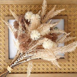 Faux Floral Greenery 6/12pcs Artificial Prickly Ball Flower Plastic Brown Fake Plant DIY Home Wedding Living Room Cheap Vase Decor Christmas Supplie YQ240125