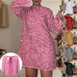 Casual Dresses Women's Autumn And Winter Round Neck Long Sleeved Loose Oversized Sexy Sequin Short Dress