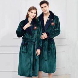 Women's Sleepwear Winter Warm Lovers Kimono Bathrobe Lady Men Lengthen And Thicken Robe Flannel Casual Nightdress Homewear PLUS SIZE 3XL
