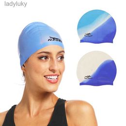 Swimming caps 2021 Silicone Swimming Cap Adults Waterproof Summer Swim Pool Cap Elastic Protect Ears Long Hair Colourful Diving HatL240125