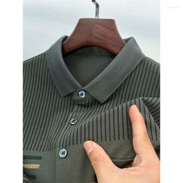 Men's Polos Light Luxury Autumn And Winter Long-sleeved Vertical Stripe Design Pocket Lapel Polo Shirt Antiba Cterial Cotton Top M-4XL