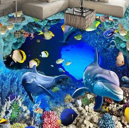 PVC Self Adhesive Waterproof 3D Floor Murals Underwater world cave cora Po Wall Paper Sticker Bathroom Kitchen Home Decor Papel9303155