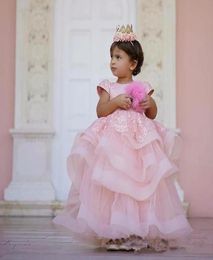 Girl039s Dresses Formal Kids Pink Tiered Flower Girl For Wedding Baby Birthday Party Ball Gown Toddler Holiday Dancing Celebrat9524405