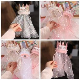 Hair Accessories Korean Style Crown Gauze Headband Decor Lace Mesh Hoop Headdress Party Props Happy Birthday Hairband