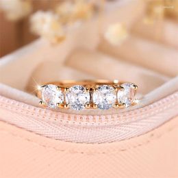 Wedding Rings Cute Female White Round Zircon Stone Ring Trendy Yellow Gold Color Engagement For Women Bride Jewelry Gift