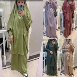Ethnic Clothing Ramadan Eid Overhead Khimar Caftan Muslim Women Prayer Garment Islamic Hijab Skirt 2 Pieces Set Dress Niqab Burqa Abaya