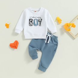 Casual Baby Boys Long Sleeve Outfits Clothes Fashion Letter Print Sweatshirt Tops Elastic Pants Suit for Baby Fall Clothing 240118