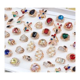 Three Stone Rings Mticolor Exaggerated Rose Gold Gem Ring Hybrid Models Many Size Lady/Girl Fashion Jewelry Mix Style 50Pcs/Lot Drop Dhirf