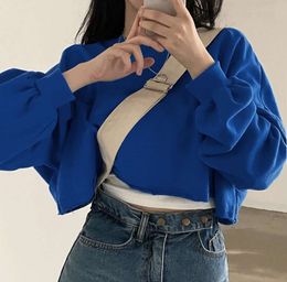 Short hoodie for women in autumn South Korea solid color new loose fit navel exposed round neck women's top fashion trend Fashion Trend Clothes543