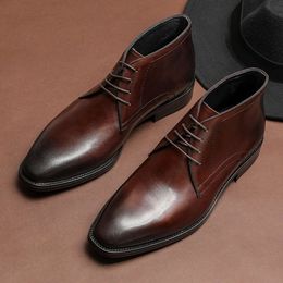 Italian Men's Ankle Boots Genuine Leather Handmade Brand Comfortable Autumn Designer New Classic Wedding Social Shoes Man