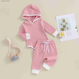 Clothing Sets 2PCS New Baby Clothes Soft Cotton Ribbed Newborn Outfits Contrast Colour Long Sleeve Hooded Romper Pants Fall Set for Girls Boys