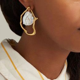 Dangle Earrings Women's Gold Plated 925 Silver Irregular Hoop Freshwater Pearl Simple Chic Drop Earring Cute Ear Pendant Jewelry
