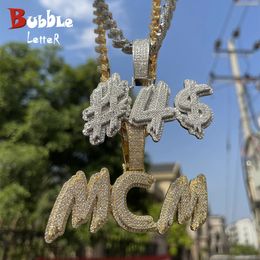 Bubble Letter Personalised Necklace Men Customised Name Pendant Iced Out Charms Hip Hop Jewellery Trend Luxury Designer 240125