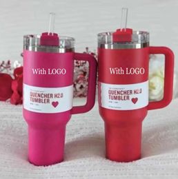 DHL Camelia Pink Parade Valentine Pink With 1:1 Logo H2.0 40oz Stainless Steel Tumblers Cups with Silicone handle Lid And Straw Travel Car mugs Water Bottles 0125