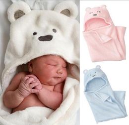 Baby Blankets Coral Velvet Baby Swaddling Infant Wrap Soft Bear Hooded Blanket Cartoon Warm Sleeping Bag Trolley Accessories 3 Col4389624