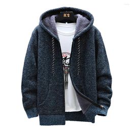 Men's Sweaters Knitted Cardigan Fleece Lined Jumper Top Thicken Winter Zip Up Polyester Solid Color Blue Light Gray Red Green