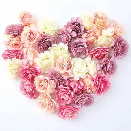 Faux Floral Greenery 10PCs Rose Artificial Flowers 4.5cm Fake Flower Head for Christmas Marriage Wedding Decoration Home Decor DIY Garland Accessory YQ240125