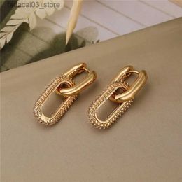 Stud Retro Double Loop Design Drop Earrings Gold Silver Colour Geometric Round Earrings for Women Girls Punk Hip Hop Fashion Jewellery G Q240125