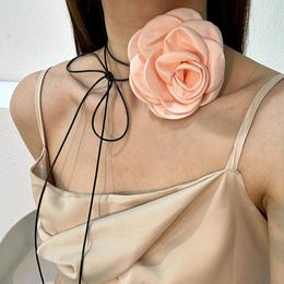 Pendant Necklaces Summer Adjustable Flower Choker Delicate Cloth Material Party Jewellery Rose Necklace For Women And Girls