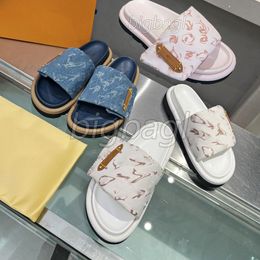 Designer Slipper Pool Pillow Comfort Mule Platform Sandal Women Flats Pillows Slippers Luxury Printing Cotton Sandals Fashion Rubber Mules Size35-42