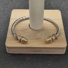 Designer Bracelet Davids Yurmas Jewelry DY 4mm Gold Diamond Studded Round Head Open Loop Bracelet Suitable for Wearing with a Hand Circumference of 15-20cm