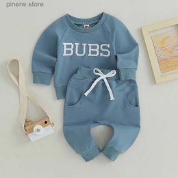 Clothing Sets Casual Embroidery Letter Baby Boys Clothes Set Toddler Outfits Long Sleeve Crew Neck Sweatshirt Elastic Waist Sweatpants Suit