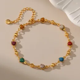 Link Bracelets Creative Geometric Love Heart Design Multi Colour Oil Dripping Bracelet For Women 18K Gold Plated Summer Jewellery Accessories