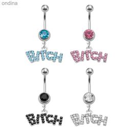 Navel Bell Button Rings 1pc Dangling CZ Belly Button Rings with Cute and Sexy Letters for Women Surgical Steel Bar Navel Piercings Stud Body Jewellery YQ240125