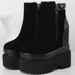 Dress Shoes Winter Wedges Snow Boots Women Genuine Leather High Heel Platform Pumps Female High Top Round Toe Fashion Sneakers Casual Shoes