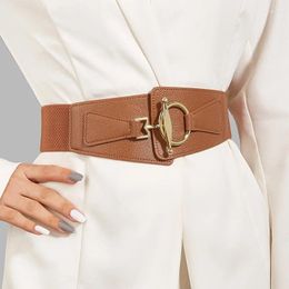 Belts Women PU Leather Wide Belt Corset Gold Metal Buckle Elastic Nylon Waistand Ladies Slim Body Dress Coat Decor Cummerbund