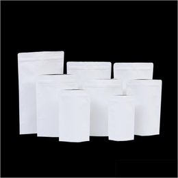 Packing Bags Wholesale White Kraft Paper Stand Up Bags Aluminum Foil Plastic Mylar Moisture-Proof Pouch For Dry Herb Flower Tea Coffee Ot1Ud