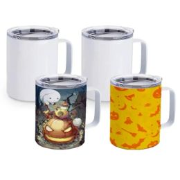 12oz 16oz Stainless Steel Sublimation Blanks Coffee Tumbler camp Mug With Handle For Sublimation JN0125